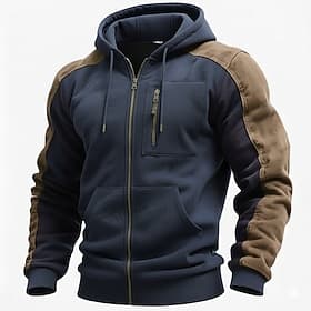 Homme Sweat à capuche zippé intégral Sweat à capuche tactique Noir bleu marine À capuche Uni Fermeture éclair Occasionnel Quotidien Sport Loisir Polyester Str