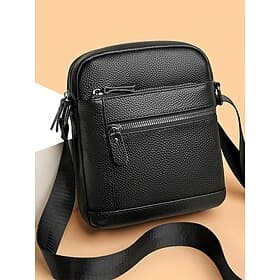 Sac bandoulière homme en cuir véritable – sac bandoulière noir et marron avec de multiples poches zippées, élégant et résistant pour le travail et les sorties