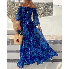 Women's Long Dress Maxi Dress Prom Dress Party Dress Cocktail Dress Chiffon Dress Fashion Evening Party Party Special Occasion Loose Fit Floral Long Sleeve Off