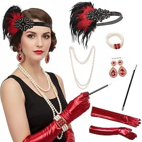 Set Années Folles Années 1920 Serre Tête Flapper Coiffure Ensemble d'accessoires Gatsby le Magnifique Fille Flapper Déguisement Femmes Noël Carnaval Mascarade