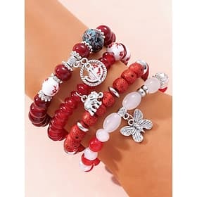 Conjunto de pulseras navideñas bohemias de cuentas acrílicas para mujer: diseño multicolor con dijes, regalo navideño perfecto para mujer, accesorio festivo y