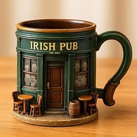 Taza de café de resina 3D de pub irlandés, estilo trébol del Día de San Patricio, vajilla verde para festivales irlandeses, taza vintage de duende para pub, ba