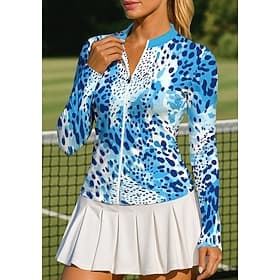 Women's Animal Leopard Gradient Abstract Art Tops Shirt Sport Shirt Golf Polo Shirt Long Sleeve Zipper Classic Sporty UPF50 UV Resistant Trainer UV Protection