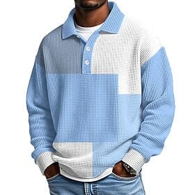 Homens Geométrica Bloco de cor Camisas Polo Waffle Textura Manga Longa Camisas polo Lapela Casual Roupa Esportiva Roupa Diária Impressão 3D Primavera Outono In