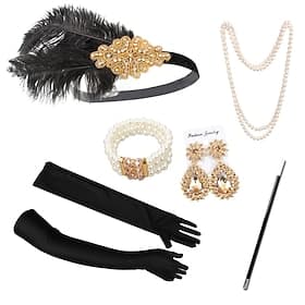 Set Goldene Zwanziger 1920er Retro Vintage Flapper-Stirnband Kopfbedeckung Zubehörset Der große Gatsby Flapper-Mädchen Feder Kostüm Damen Weihnachten Karneval