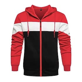 Homme Sweat à capuche Sweat à capuche zippé intégral Sweat à capuche zippé Bleu Blanche Rouge Kaki À capuche Bloc de Couleur Zip Up Avec Poches Sport Loisir O