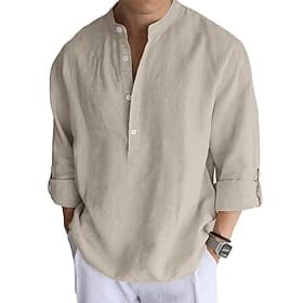 Per uomo Camicia di lino Camicia popover Camicia casual Camicia da Spiaggia Camicia con colletto alla coreana Semplice Spiaggia Vacanza Bianco Arancione Verde