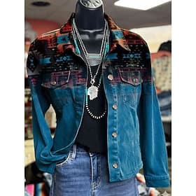 Damen Jacke Warm Leicht Knöpfe Druck Aktiv Vintage Künstlerisch Lässig Blumen Lässig Regulär Umlegekragen Normale Passform Langarm Oberbekleidung Blau Grün Bei