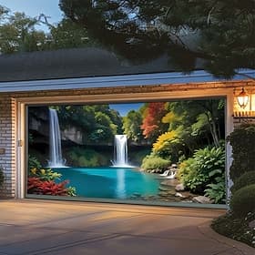 Tapestry Garage Door Cover Large Hanging Backdrop Waterfall Forest 3D Party Outdoor Shooting Backgrounds Front Door Home Decor