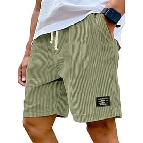 Men's Shorts Casual Shorts Corduroy Shorts Pocket Elastic Waist Plain Breathable Knee Length Casual Outdoor Vacation Vacation Fashion Black White Micro-elastic