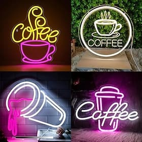 LED-Leuchtreklame für Kaffee, dimmbar, USB-betrieben, farbenfroh, für drinnen, Schlafzimmer, Restaurant, Café, Wandgestaltung, kreative, alphabetförmige Dekora