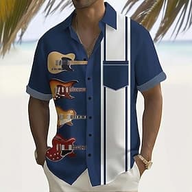 Per uomo Chitarra Note Musicali Camicia Camicia Estiva Camicia con Bottoni Manica Corta Moda Casual Quotidiano Festival Musicale Estate Primavera Collo ripiega