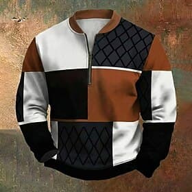 Homme Sweat-shirt Sweat-shirt quart de fermeture éclair Noir Demi-zip Bloc de Couleur Sport Loisir Quotidien Fête Polyester ancien Streetwear Occasionnel Prin