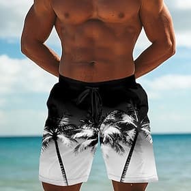 Herre Kokosnøttre Gradientfarge Tropiske planter Badeshorts Surfeshorts Medium Midje Gatemote Hawaiisk Feriereise Sidelommer Mesh fôr Elastisk snøring i midjen