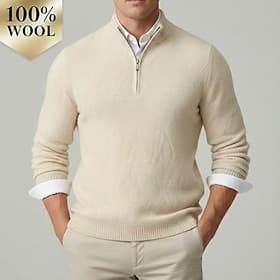 Hochwertiger Herrenpullover aus reiner Wolle und Kaschmir mit Viertelreißverschluss, klassischer Strickpullover, weich, warm und atmungsaktiv.