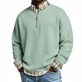 Homme Plaid Chemises Polo Gaufre Polos à zip manche longue Polos Col grand-père Occasionnel École Athleisure Fête Tenue quotidienne Impression 3D Polo à fermet