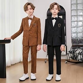 Costume 5 pièces pour garçon d'honneur, avec blazer. pantalon chemises Costume garçon avec cravate, tenue décontractée pour les fêtes en extérieur, style bas