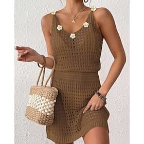 Women's Swimwear Cover Up Swim Dress Swimsuit Cut Out Vacation Beach Wear Floral V Neck Sleeveless Bathing Suits