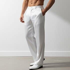 Men's Satin Pants Trousers Dress Pants Silk Like Suit Pants Pocket Straight Leg Plain Breathable Full Length Business Party Wedding Fashion Streetwear Black Wh