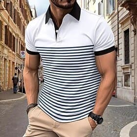 Homme Polo Chemise de golf Occasionnel Rue Revers Manche Courte Basique Moderne Rayures horizontales Boutons Été Printemps Coupe régulière Blanche Rouge Kaki V