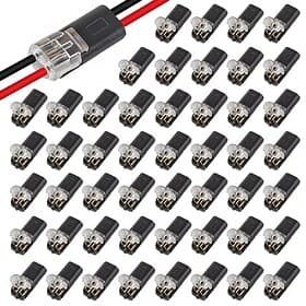 50pcs Pluggable LED Wire Connectors, Compact 2-Pin 2-Way Universal Wire Terminals, AWG 20-24 No-Strip Quick Splice Wire Connectors