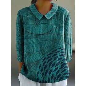 Damen Hemd Knöpfe Druck Grafik Geometrisch Bohemien Vintage Tropisch Langarm Hemdkragen Normale Oberteile Täglich Weiß und Blau Orange Grün Khaki Sommer Frühli