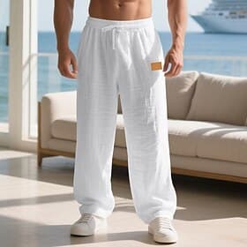 Homme Pantalons en Lin Pantalons Pantalon d'été Pantalons de Plage Cordon de serrage Taille Élastique Couleur Unie Confort Respirant Quotidien Extérieur Plage