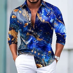 Men's Marble Abstract Art Color-blocking Shirt Satin Shirt Dress Shirt Long Sleeve Fashion Casual Vacation Dailywear Summer Spring Fall Turndown 3D Print Butto