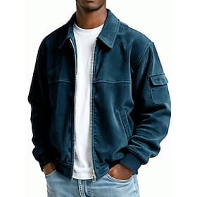 Men's Corduroy Jacket Casual Daily Pocket Fall Winter Solid Color Vintage Daily Shirt Collar Regular Black Light Green Navy Blue Dark Green Brown Jacket