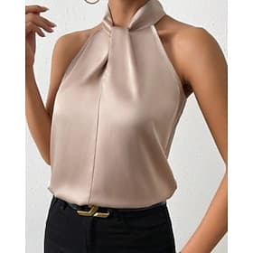 Damen Hemd Elegant Satin-Top Seidenhemd Rückenfrei Einfach Elegant Stilvoll Ärmellos Neckholder Normale Oberteile Ferien Ausgehen Schwarz Weiß Kamel Purpur Bra