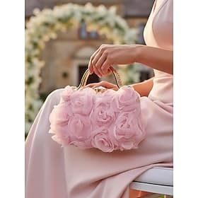 Women's Floral Evening Clutch Bag with Chain Shoulder Strap, Elegant Rose Appliqué Design, Multi-Color Formal Handbag for Weddings, Evening Parties Banquets