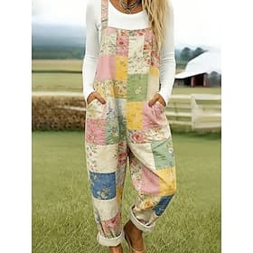 Damen Overall Aktiv Blumen Ärmellos Ärmellos Quadrathals Tasche Druck Täglich Urlaub Lässiger Schnitt Weiß Rosa Grün Sommer