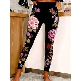 Women's Leggings Cozy Leggings Vacation Vintage Basic Full Length High Waist Graphic Rose Printing Comfort Comfortable High Elasticity Casual Daily Vacation Bl