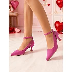 Women's Pink Ankle Strap Kitten Heel Pumps – Romantic Pointed Toe Dress Shoes, Sweet Valentine's Day Style for Dates, Parties Special Occasions