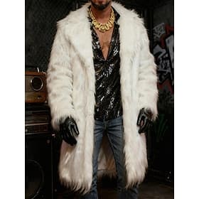 Voor heren Vrijetijdsjas Jas van imitatiebont Casual Dagelijks Pluche Herfst Winter Effen Kleur Streetwear Dagelijks Inkeping Lang Wit Geel Bruin Grijs Jacks
