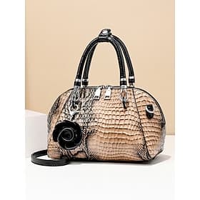 Women's Faux Leather Handbag - Crocodile Pattern, Multiple Colors Carrying Styles, Fashionable and Versatile for Daily Use