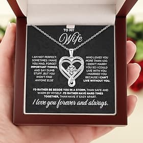 To My Wife Necklace, Stainless Steel Necklace for Women,Wood Light Gift Box Gift for Wife Mother's Day, Valentine's Day, Wedding Anniversary, Laser Engraved Lo