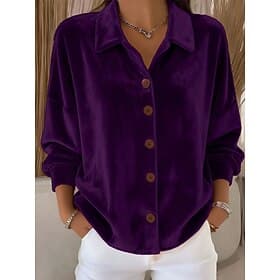 Women's Casual Shirt Button Up Shirt Blouse Velvet Blouse Buttons Solid Color Vintage Fashion Formal Long Sleeve Turndown Regular Tops Daily Vacation Wear Blue