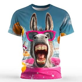 Men's Animal Donkey Funny T Shirt Short Sleeve T shirt 3D Print Crew Neck Shirt Exaggerated Designer Party Holiday Blue Blue 3# Blue 2# Summer Spring Clothing