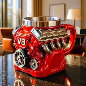 V8 Engine Coffee Mug, Resin V6 Engine Retro Themed Coffee Mug, Realistic V8 Engine Stainless Steel Mug for Husband, Mechanic, Car Enthusiast