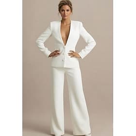Dame 2-delers dresser Todelt Linjeform Virksomhet Kontor Arbeid Stretch Crepe Elegant Dress Moderne Langermet V-hals Enkeltkneppet