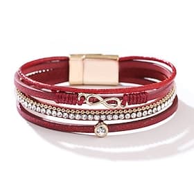 Beaded Classic Diamond Fashion Leather Bracelet Jewelry Black / Pink / Burgundy For Daily Holiday Date
