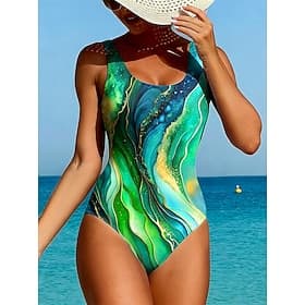 Femmes Maillots de Bain Une Pièce Coupe haute Maillot de bain Tenues de plage Été Graphique Géométrique Col en U Sans manches Maillots de bain