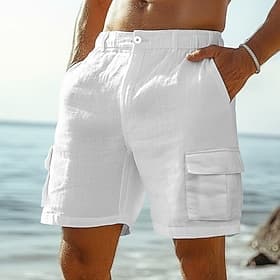 Herren Shorts Leinenshorts Sommershorts Strandshorts Mehrere Taschen Gerader Schnitt Einfach Komfort Atmungsaktiv Knielang Täglich Outdoor Geschäft Urlaub Mode