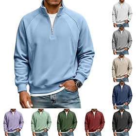 Men's Sweatshirt Pullover Hoodie Sweatshirt Quarter Zip Sweatshirt Wine Red Black Light Green Army Green Navy Blue Standing Collar Plain Patchwork Casual Daily