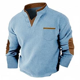 Men's Waffle Tee Waffle Henley Shirt Long Sleeve V Neck Spring Fall Solid Color Fashion Basic Fake two piece Casual Street Sports Light Blue Purple Top Tee f