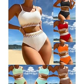 Damen Badeanzug Hochtaillierter, geraffter Bikini Badeanzüge Boho Elastisch Ärmellos Bademode Surfen Strand Urlaub Sommer