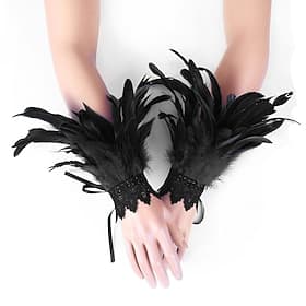 Carnaval 2026 Accessoires de Carnaval de Rio Samba Manchons de Poignet en Plumes Noires pour Femmes Manchons de Bras en Dentelle Costume de Performance au Brés