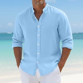 Homme Chemise Chemise d'été Tenue de plage Chemise Boutonnée Uni Occasionnel Quotidien Noir Blanche Rose Claire Orange manche longue Col mandarin Printemps Ét