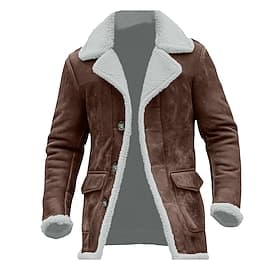 Herre Imitert semsket jakke Shearling Coat Fleece-jakke Vindtett jakke Fritid / hverdag Vindtett jakke Lomme Fleece krage Vinter Helfarge Årgang Mote Knaphul N